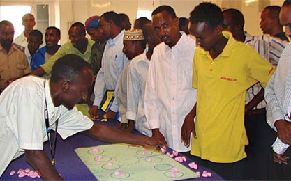 Demonstration of the traditional game ‘Ri’yo Ka Dhalis’ at the launch of the project in February 2007